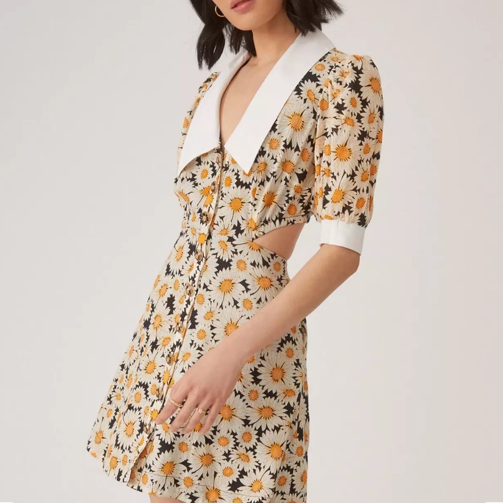 Anthropologie Maeve Sunflower Cutout back collared Dress